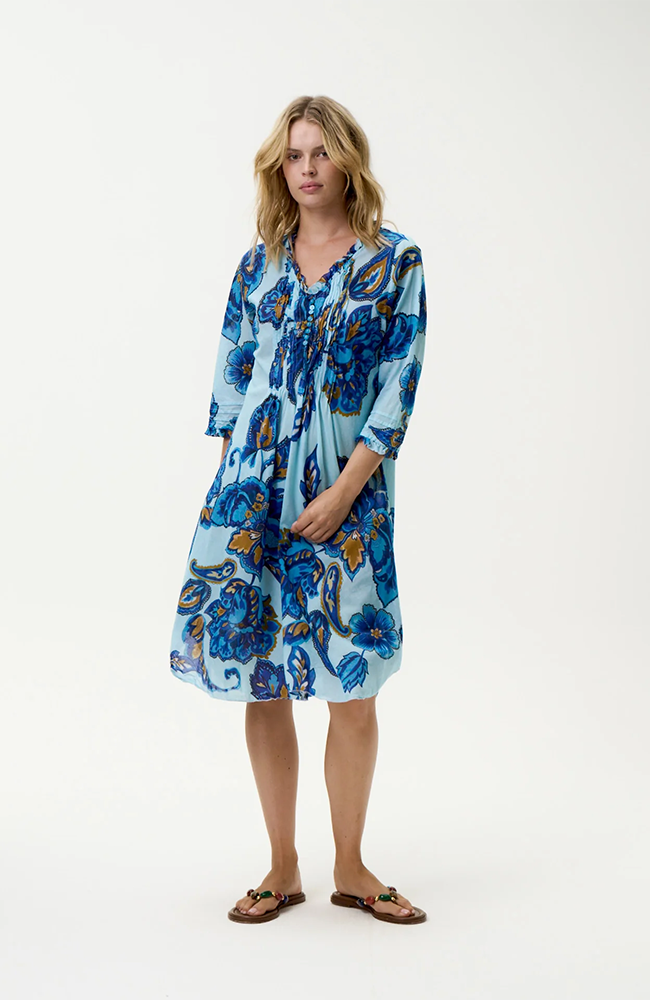 Middy Poppy Dress-Lemnos/Cotton - Blue Flower
