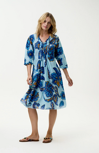 Middy Poppy Dress-Lemnos/Cotton - Blue Flower