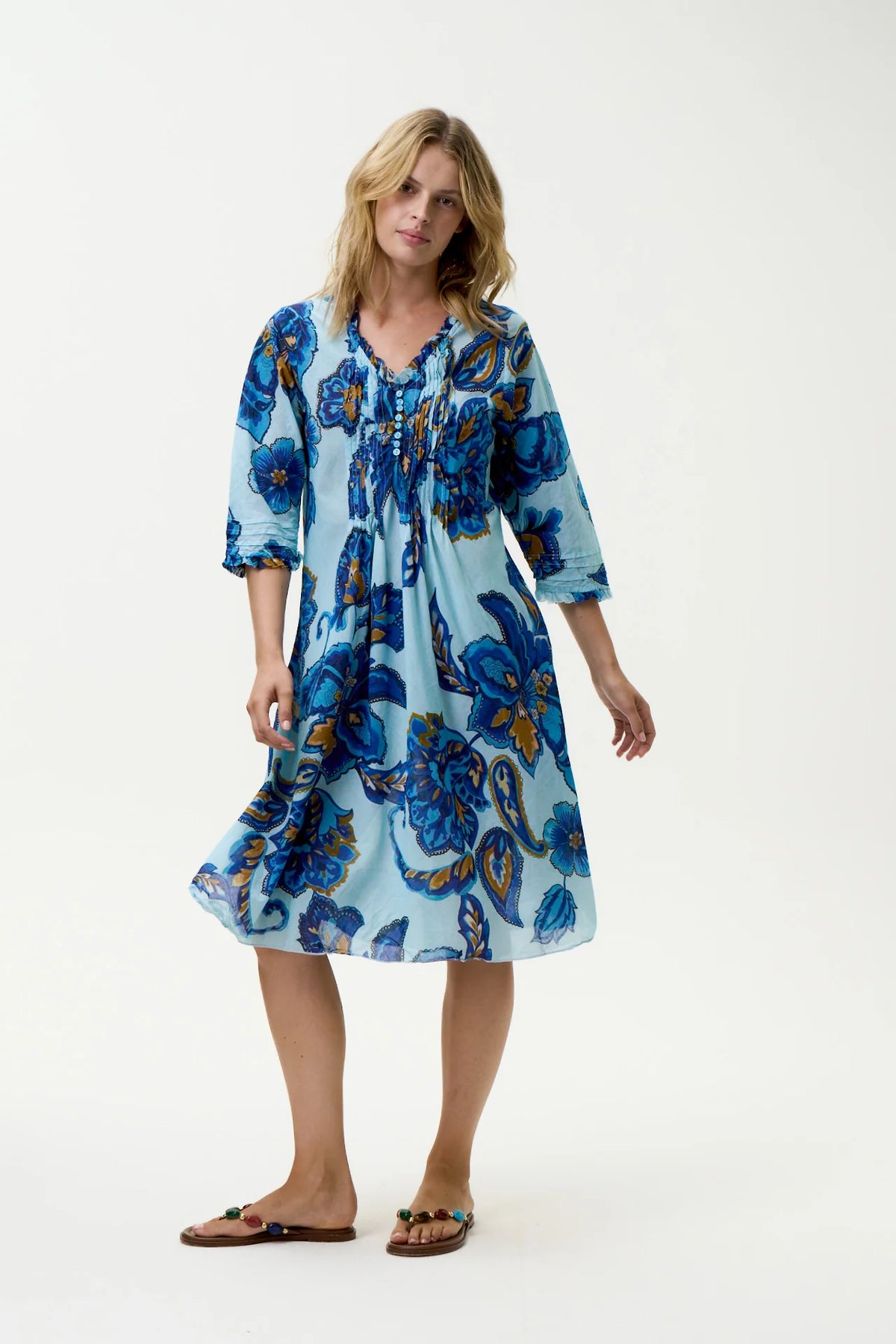 Middy Poppy Dress-Lemnos/Cotton - Blue Flower