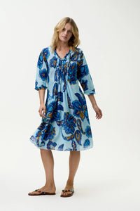 Middy Poppy Dress-Lemnos/Cotton - Blue Flower