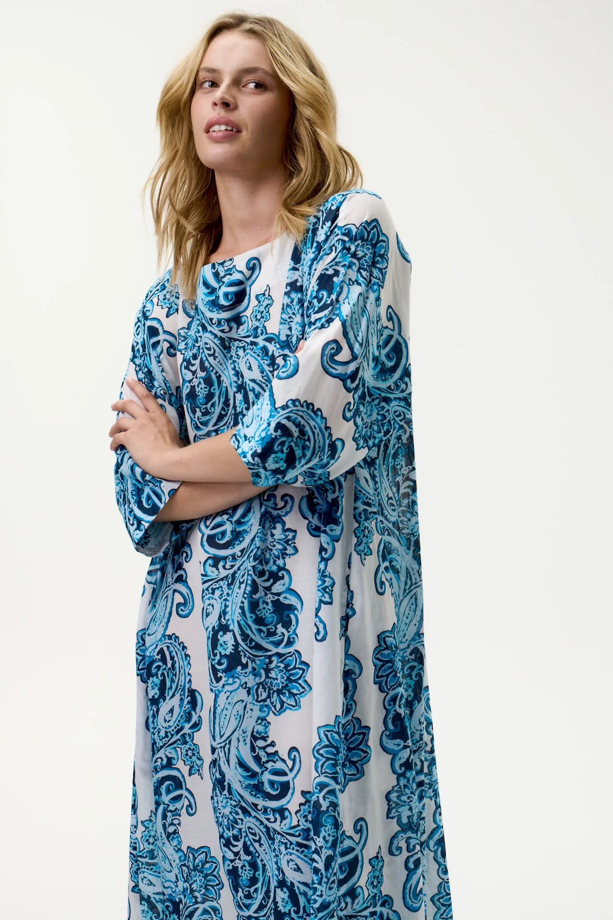 Jackie Print Dress-Taormina/Sushi Voile - White/Blue
