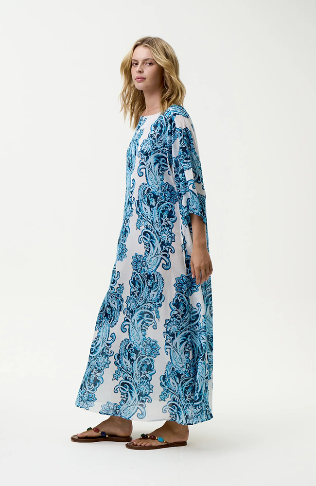 Jackie Print Dress-Taormina/Sushi Voile - White/Blue