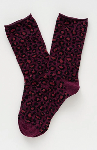 Glitter Lurex Socks - Leopard Burgundy