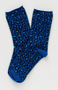Glitter Lurex Socks - Leopard Night Blue