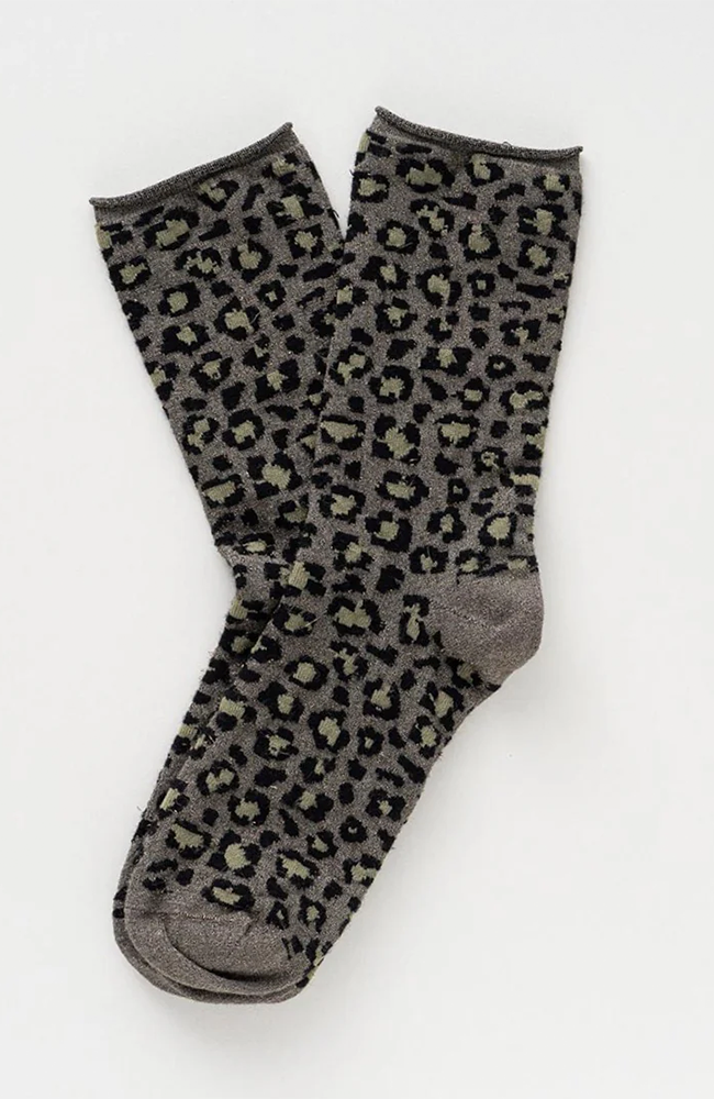 Glitter Lurex Socks - Leopard Dark Green