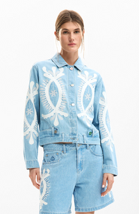 Embroidery Denim Jacket - Denim Medium Wash