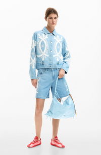 Embroidery Denim Jacket - Denim Medium Wash