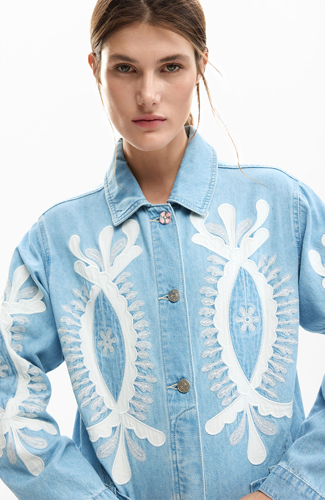 Embroidery Denim Jacket - Denim Medium Wash