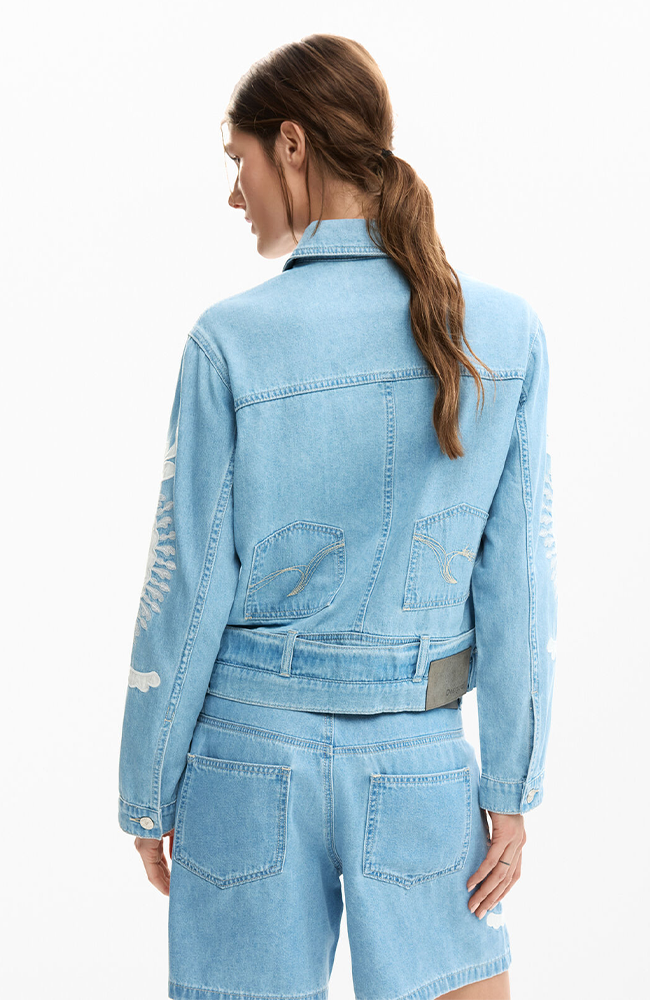 Embroidery Denim Jacket - Denim Medium Wash