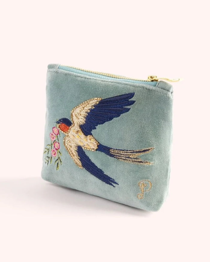 Velvet Zip Mini Pouch - Swooping Swallows