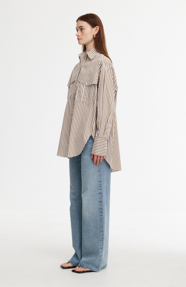 Riley Shirt - Stone/Ivory Stripe
