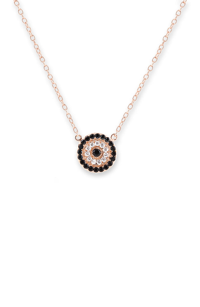 Round Evil Eye CZ Necklace - Rose Gold