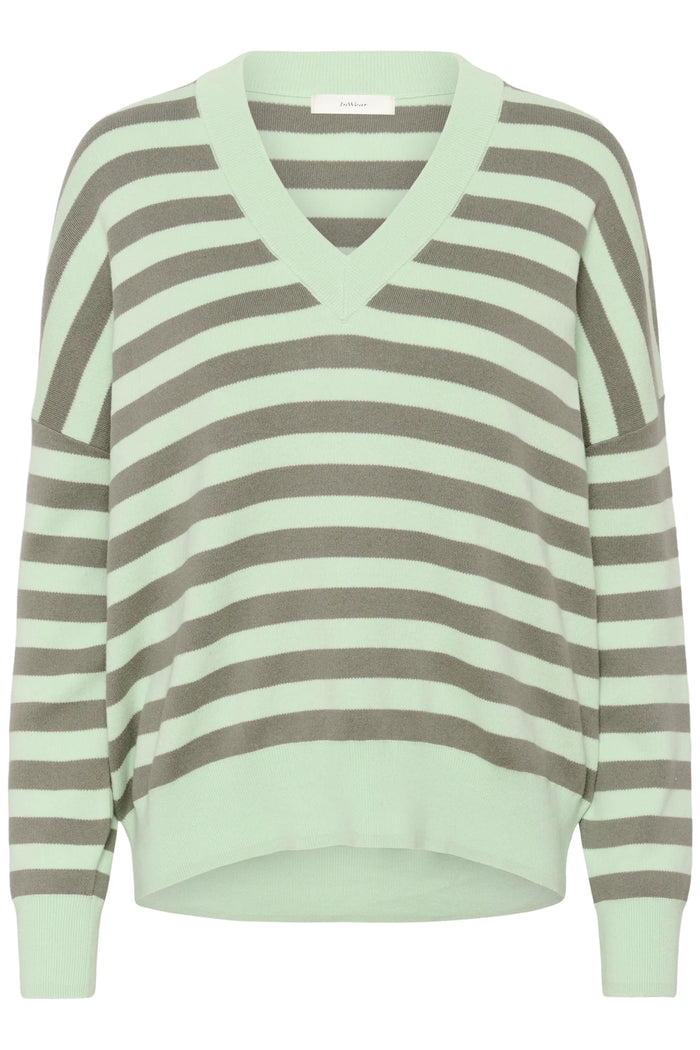 Foster V-neck - Spray/Mulled Basil Stripe
