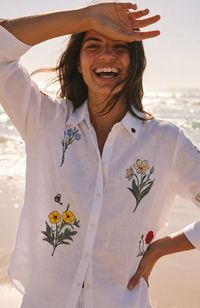 Sara Linen Embroidered Shirt - White