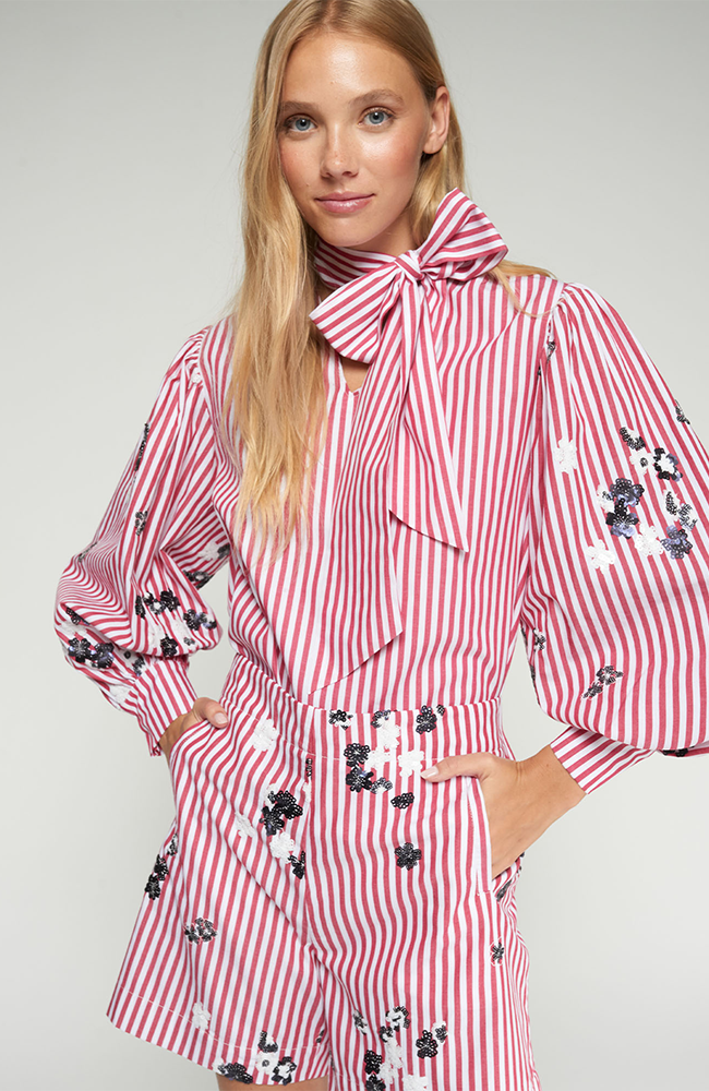 Marlene Blouse - Red Stripe w/ Sequins