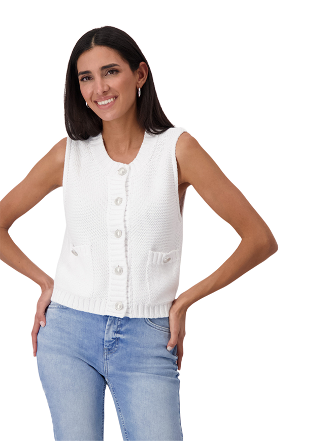 Round Neck Jacket Knitted Vest - Cream