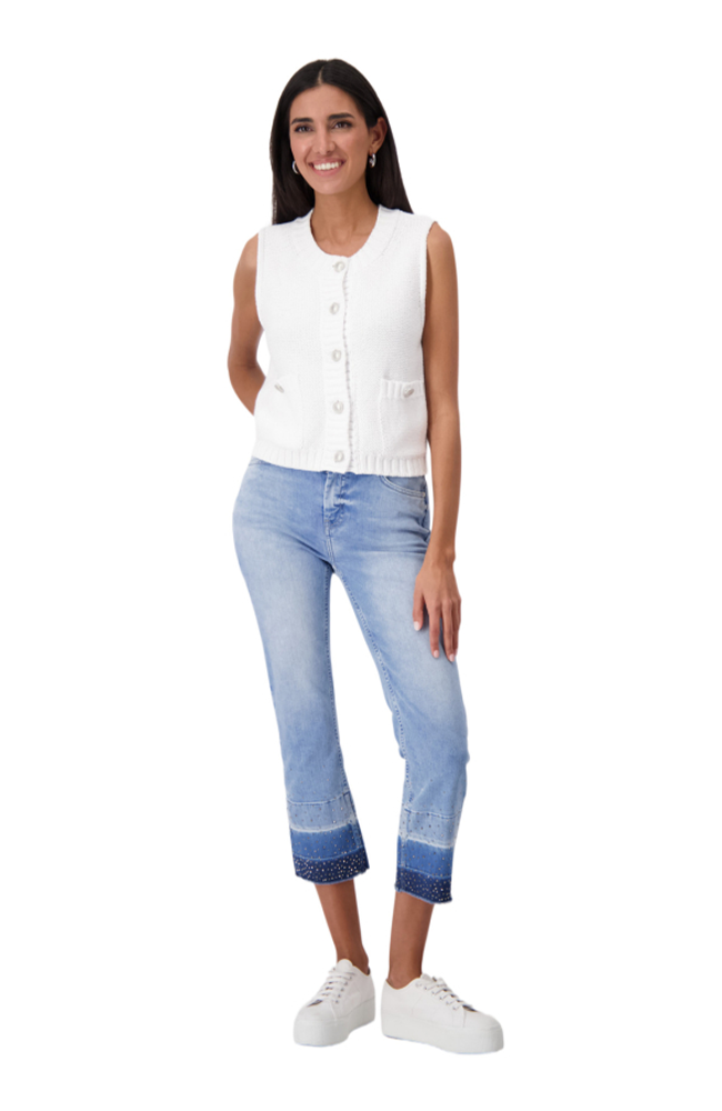 Round Neck Jacket Knitted Vest - Cream