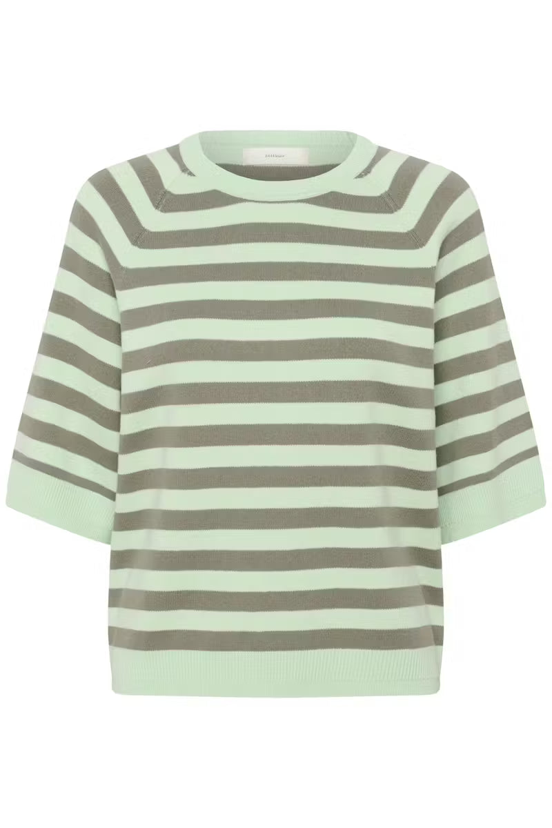 Madie Tee - Spray/Mulled Basil Stripe