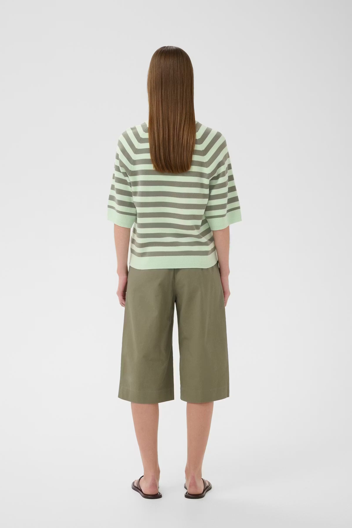 Madie Tee - Spray/Mulled Basil Stripe