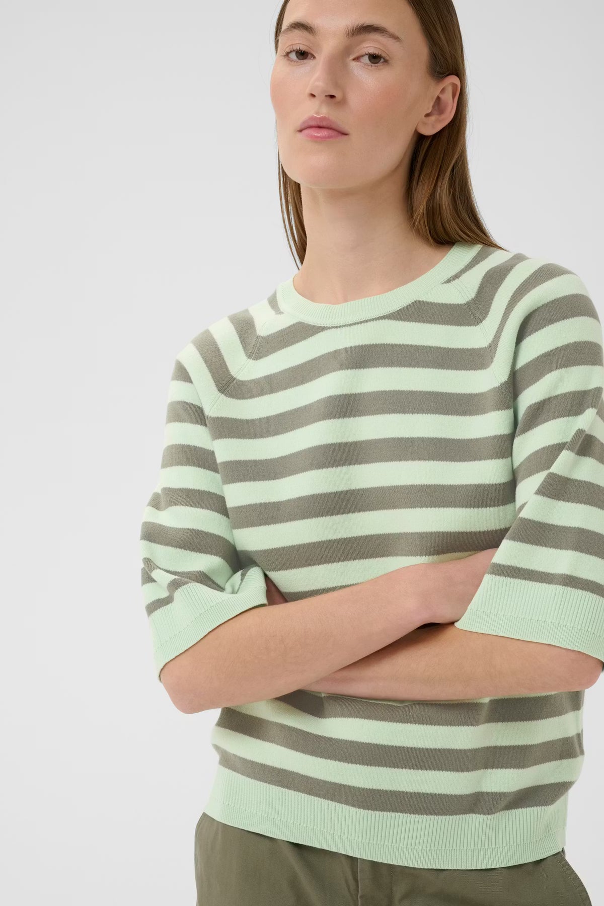 Madie Tee - Spray/Mulled Basil Stripe
