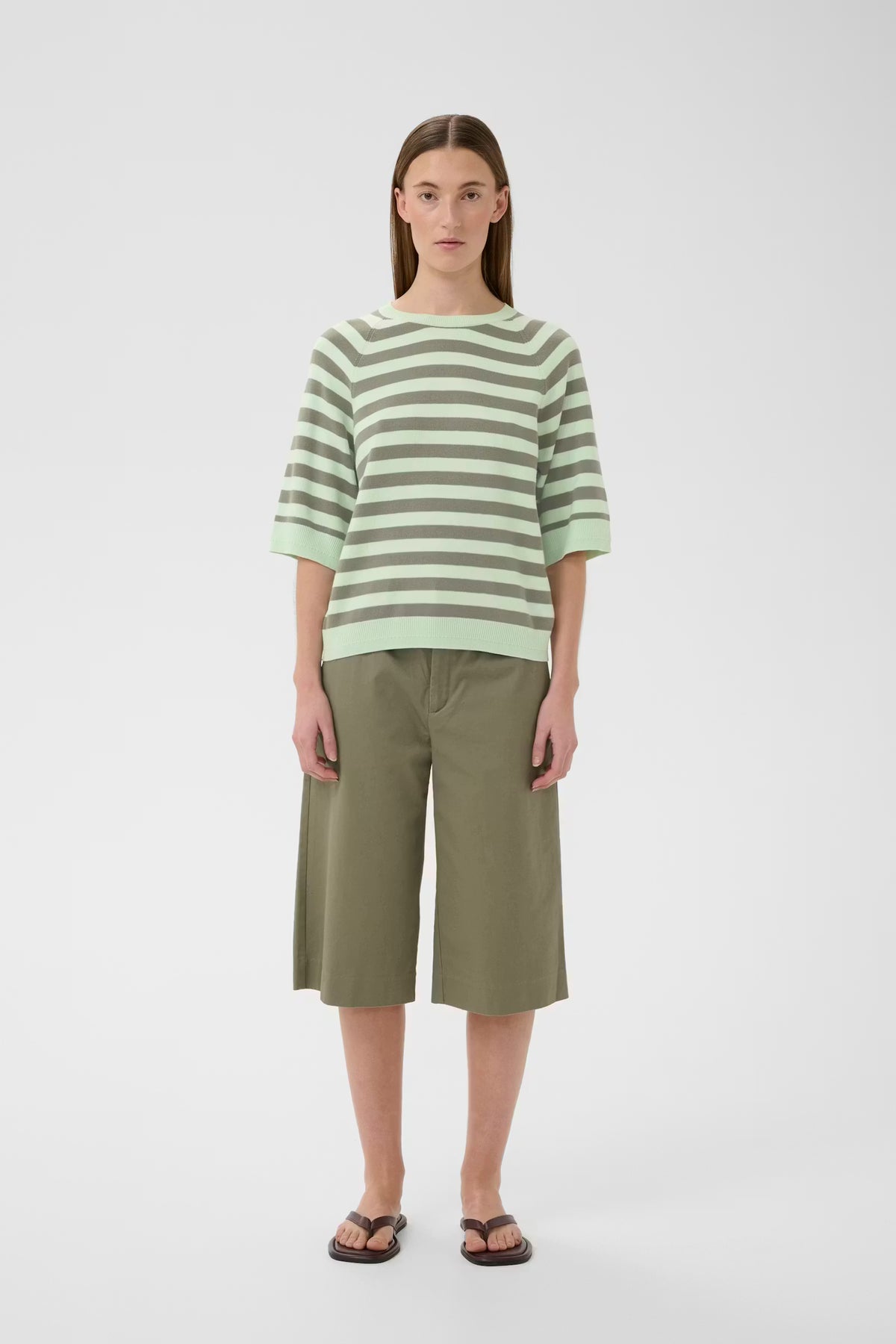 Madie Tee - Spray/Mulled Basil Stripe