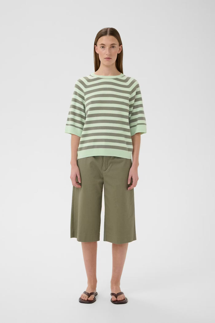 Madie Tee - Spray/Mulled Basil Stripe