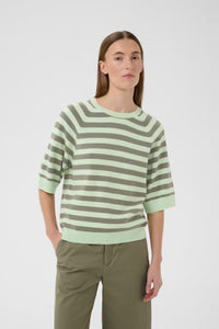 Madie Tee - Spray/Mulled Basil Stripe