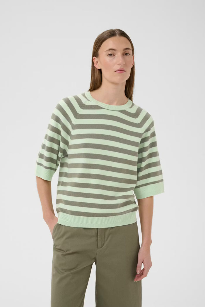 Madie Tee - Spray/Mulled Basil Stripe
