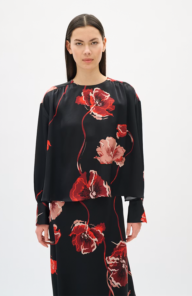 Dawn Blouse - Black Poppy Rose