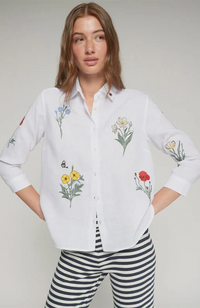 Sara Linen Embroidered Shirt - White