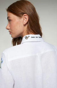Sara Linen Embroidered Shirt - White