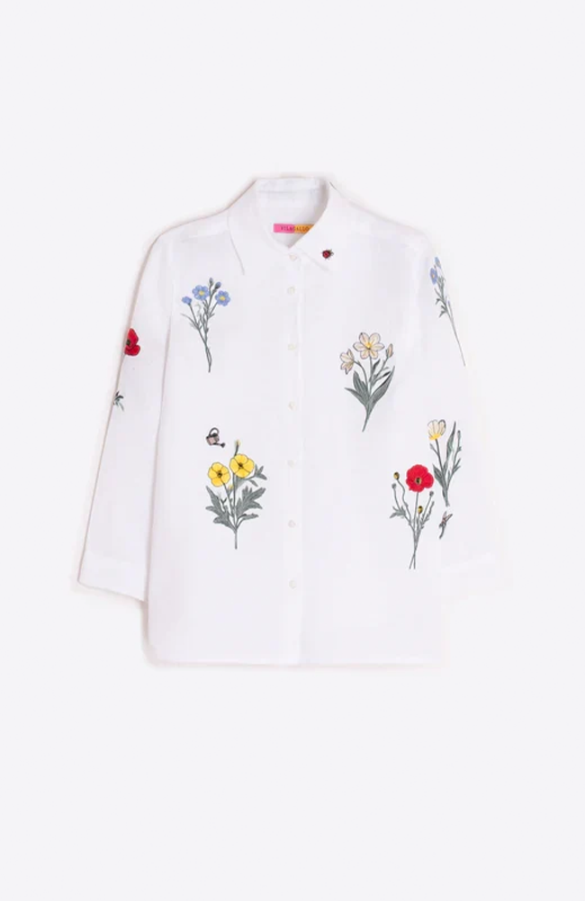 Sara Linen Embroidered Shirt - White