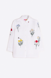 Sara Linen Embroidered Shirt - White