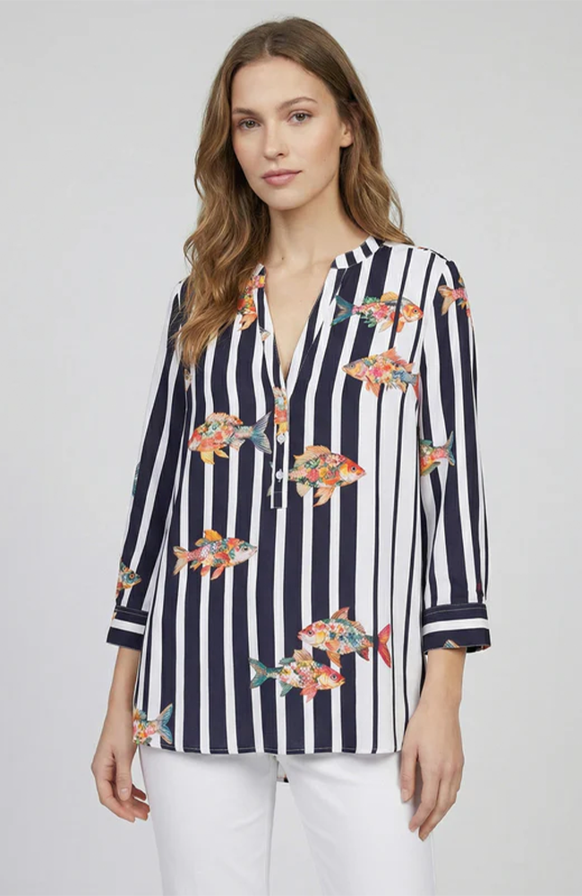 Carlota Shirt - Fish/Black Stripes
