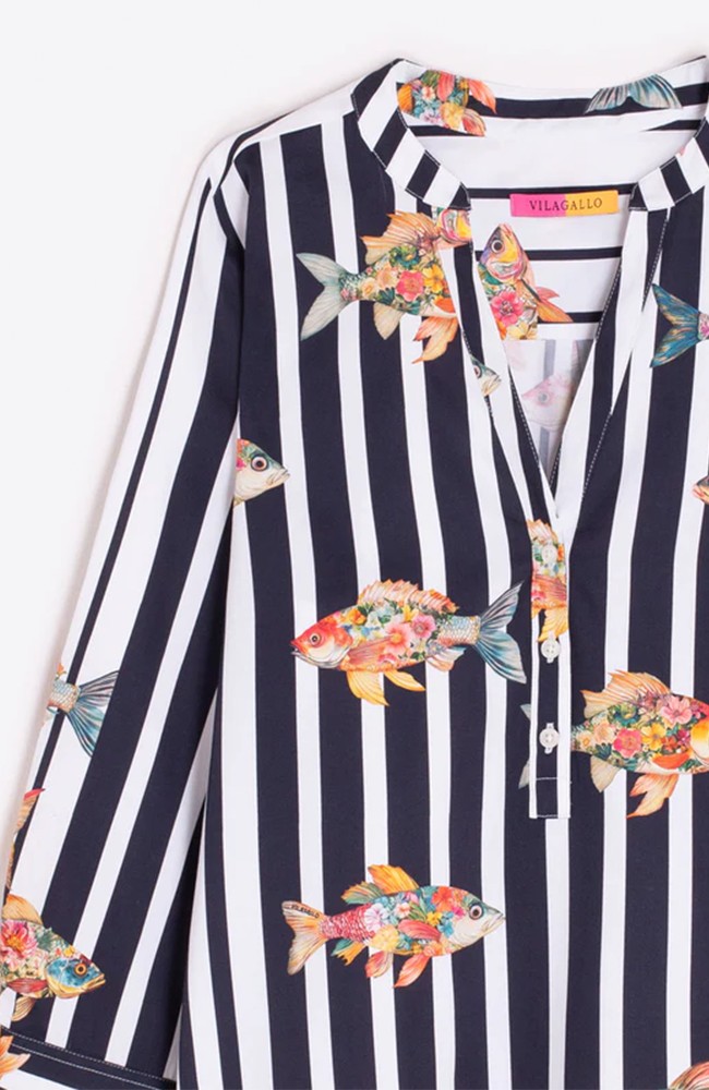 Carlota Shirt - Fish/Black Stripes