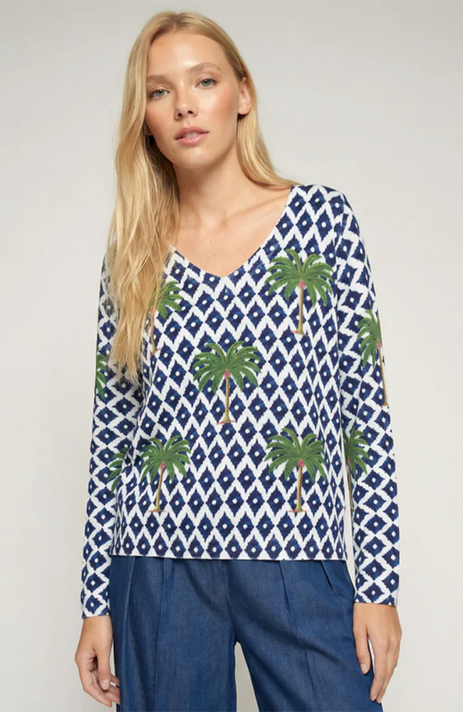 Palm Knit Sweater - Navy/Ikat Palm