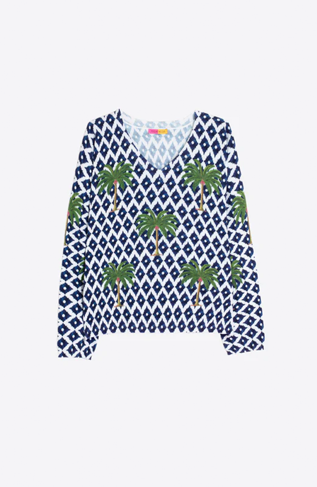 Palm Knit Sweater - Navy/Ikat Palm