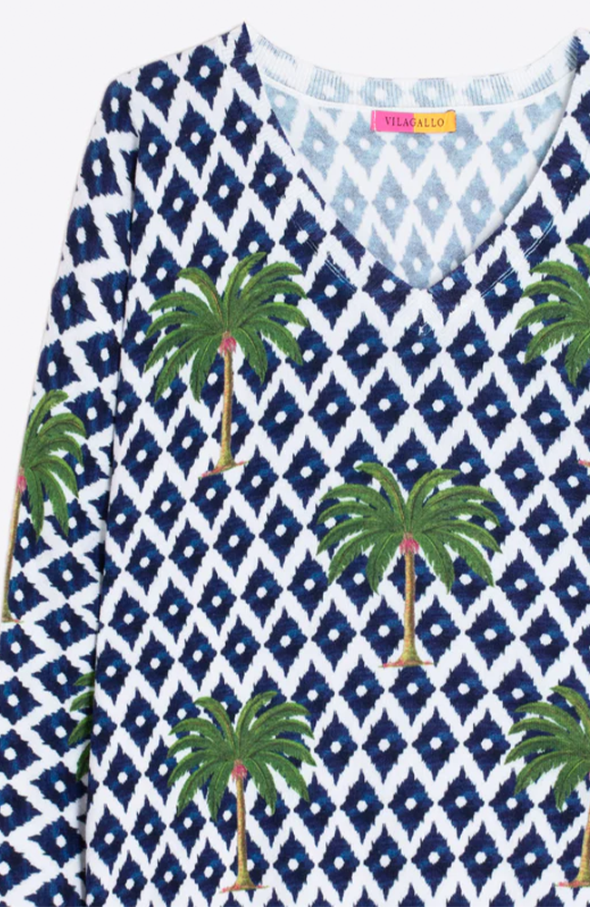 Palm Knit Sweater - Navy/Ikat Palm