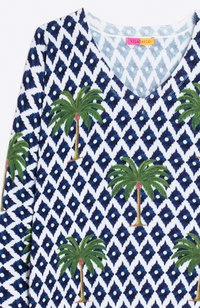 Palm Knit Sweater - Navy/Ikat Palm