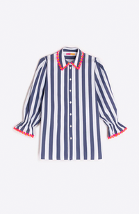 Puff Sleeve Shirt - Navy & White Stripe