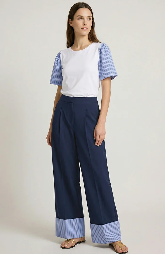 Turn Up Trousers - Blue Stripes/Navy