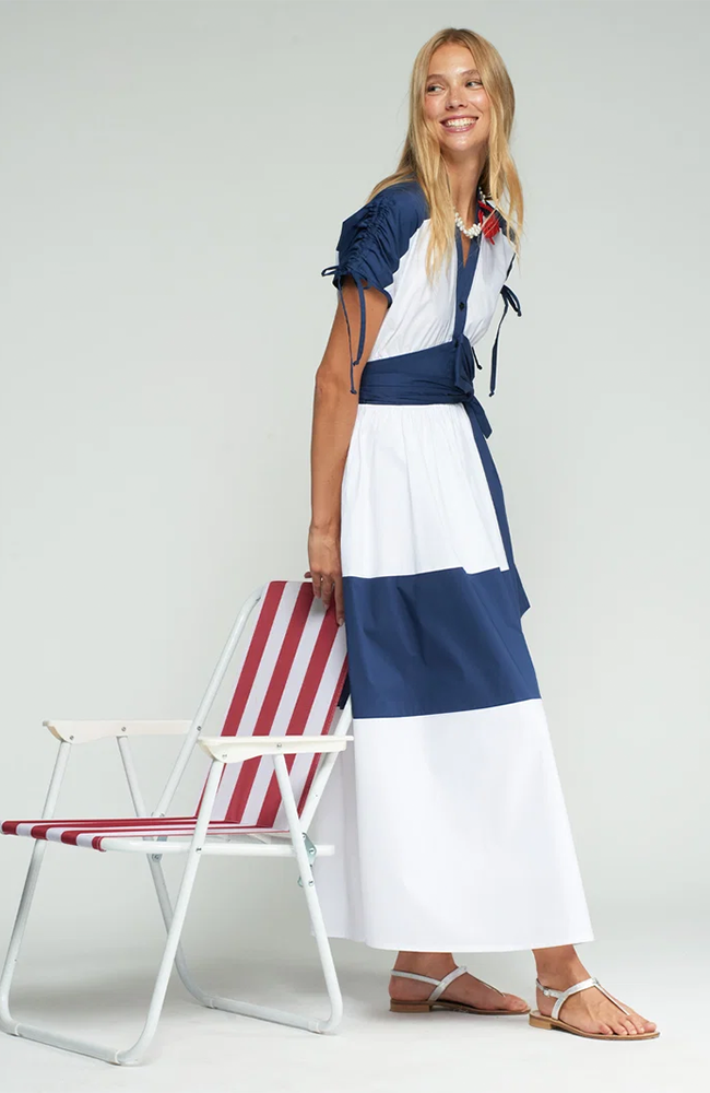 Linda Maxi Dress - White/Navy Blue