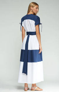 Linda Maxi Dress - White/Navy Blue