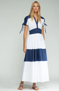 Linda Maxi Dress - White/Navy Blue
