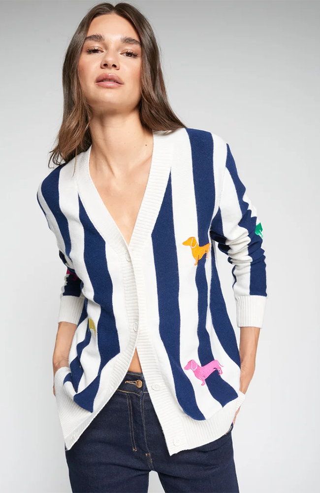 Alina Embroidery Cardigan - Navy Stripes