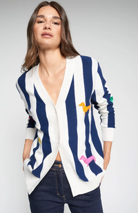 Alina Embroidery Cardigan - Navy Stripes
