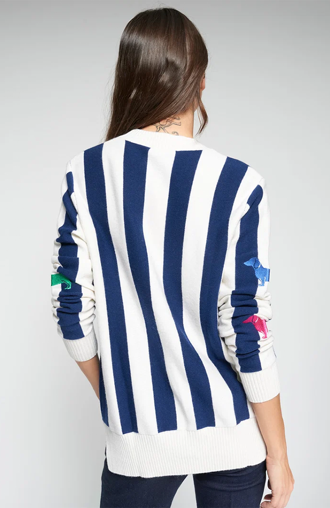 Alina Embroidery Cardigan - Navy Stripes