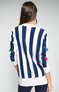 Alina Embroidery Cardigan - Navy Stripes