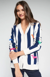 Alina Embroidery Cardigan - Navy Stripes