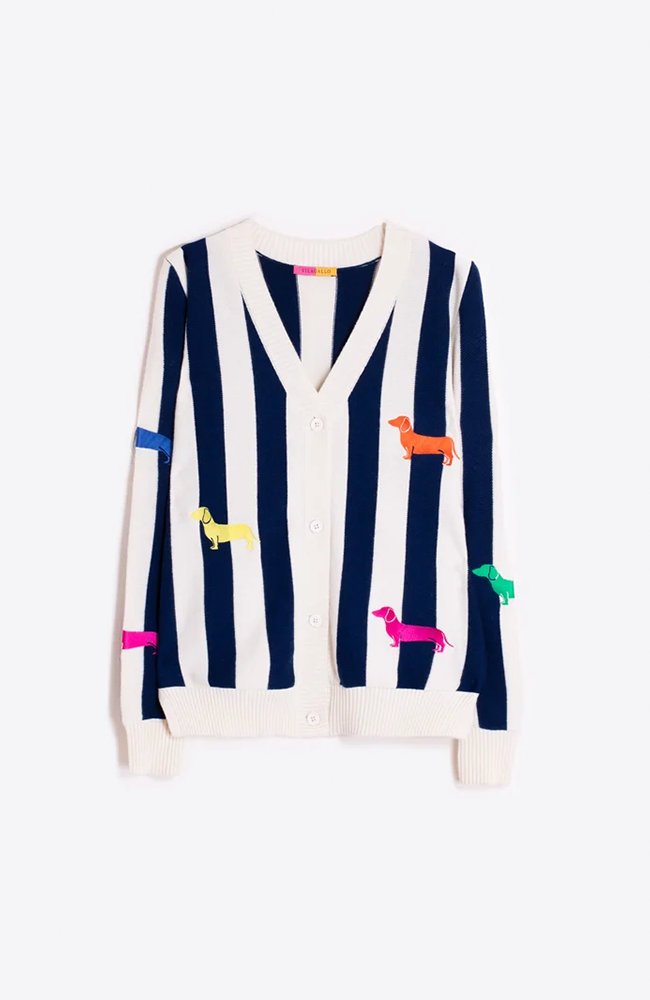 Alina Embroidery Cardigan - Navy Stripes